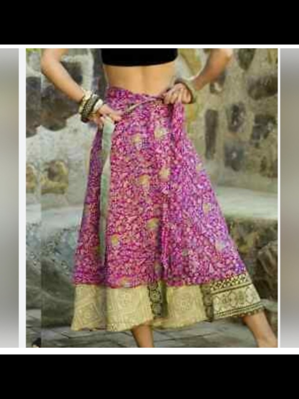 Silk Sari Wrap Skirt Size XL 33 Reversible Boho Hippie Festival